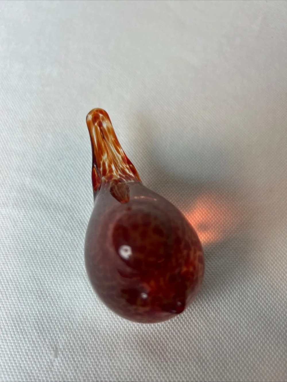 Handmade Glass Bird Jill Henrietta Davis Red Orange Speckled Paperweight Whimsy